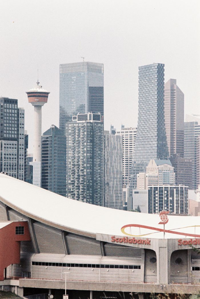 Stunning view of Calgary's downtown skyline with the iconic Calgary Tower and modern architecture.